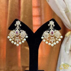 White stone chandhbali earrings